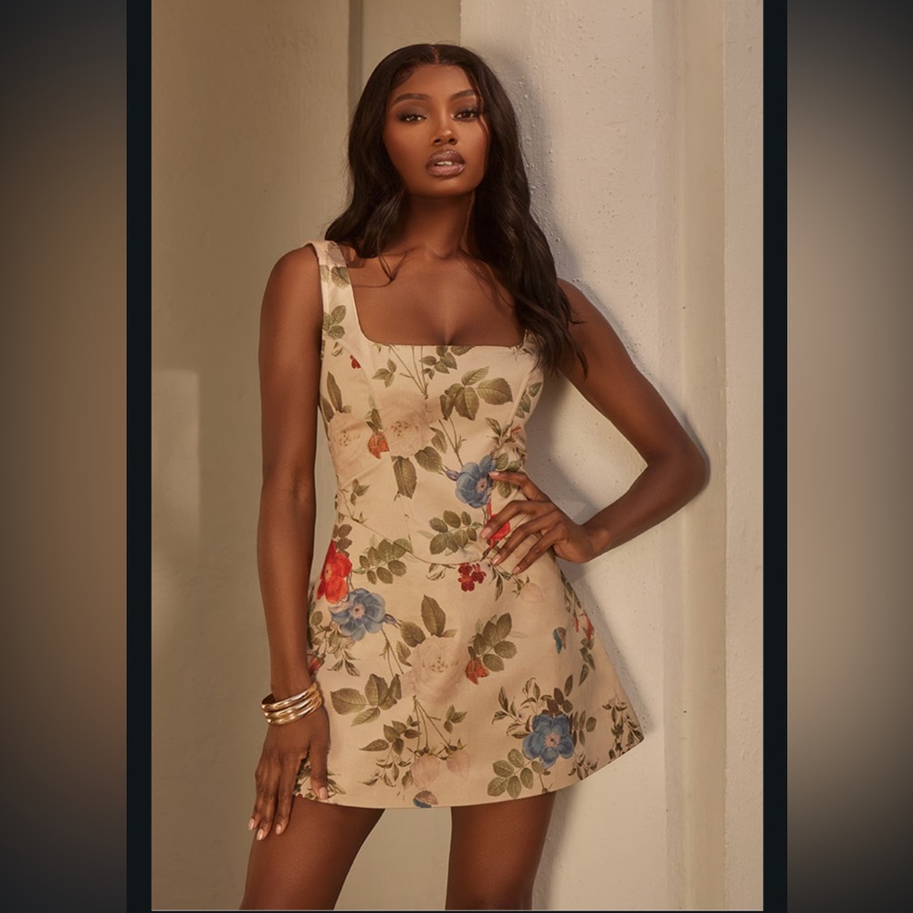 PRETTYLITTLETHING Floral Corset A Line Dress NWT